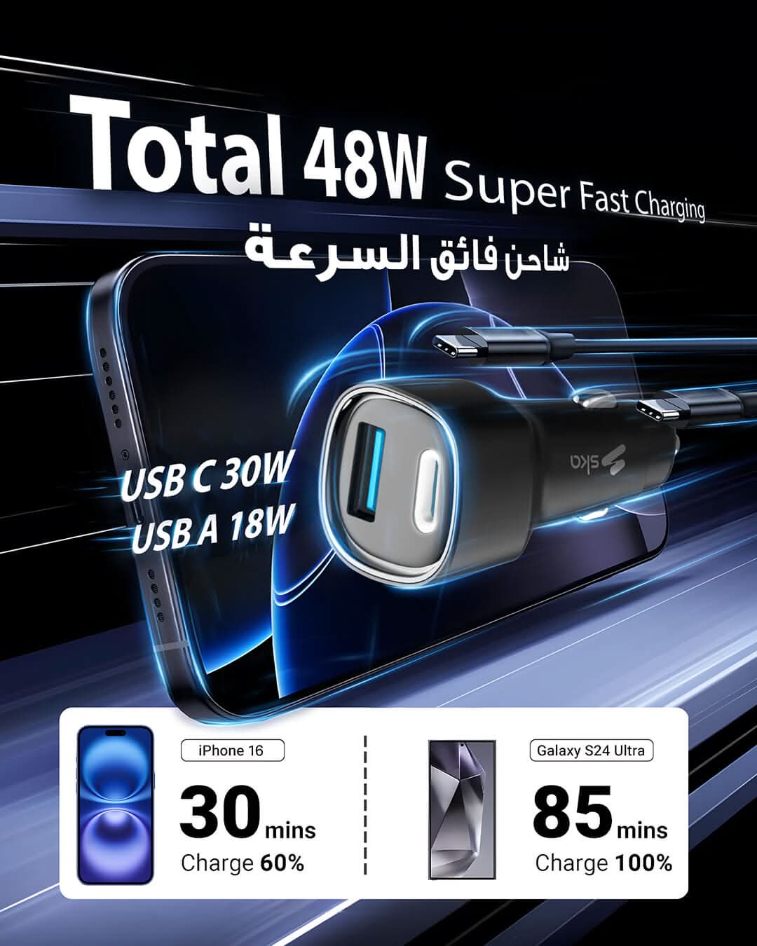 Ska lifestyle 48W Dual Port Car Charger CMC0480
