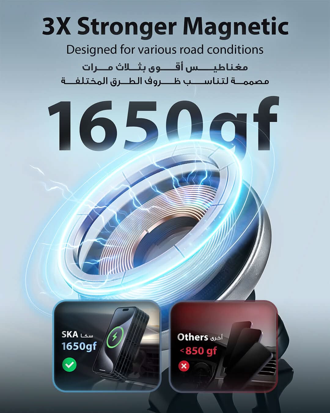 Ska lifestyle Black Mag-Wireless Car Charger Mount