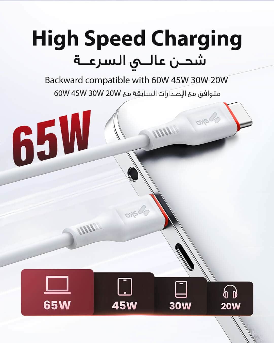 Ska lifestyle White ENERGY LINE-II USB-C TO USB-C CABLE